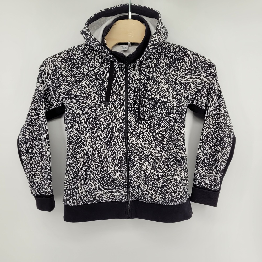 Athleta Triumph Printed Hoodie Womens Large Black White Full Zip 511504-10 - Picture 1 of 7